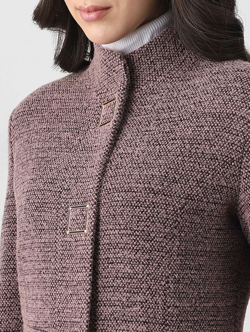 globus women pink mock collar long sleeves self design  2 pockets knee length winterwear overcoat - 22147761 -  Standard Image - 4