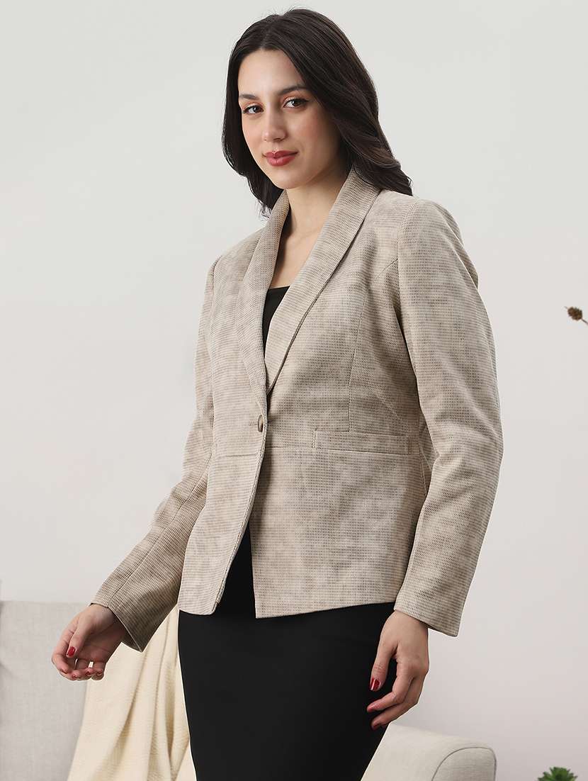 globus women beige shawl collar long sleeves self design 2 pockets winterwear overcoat - 22147775 -  Standard Image - 1