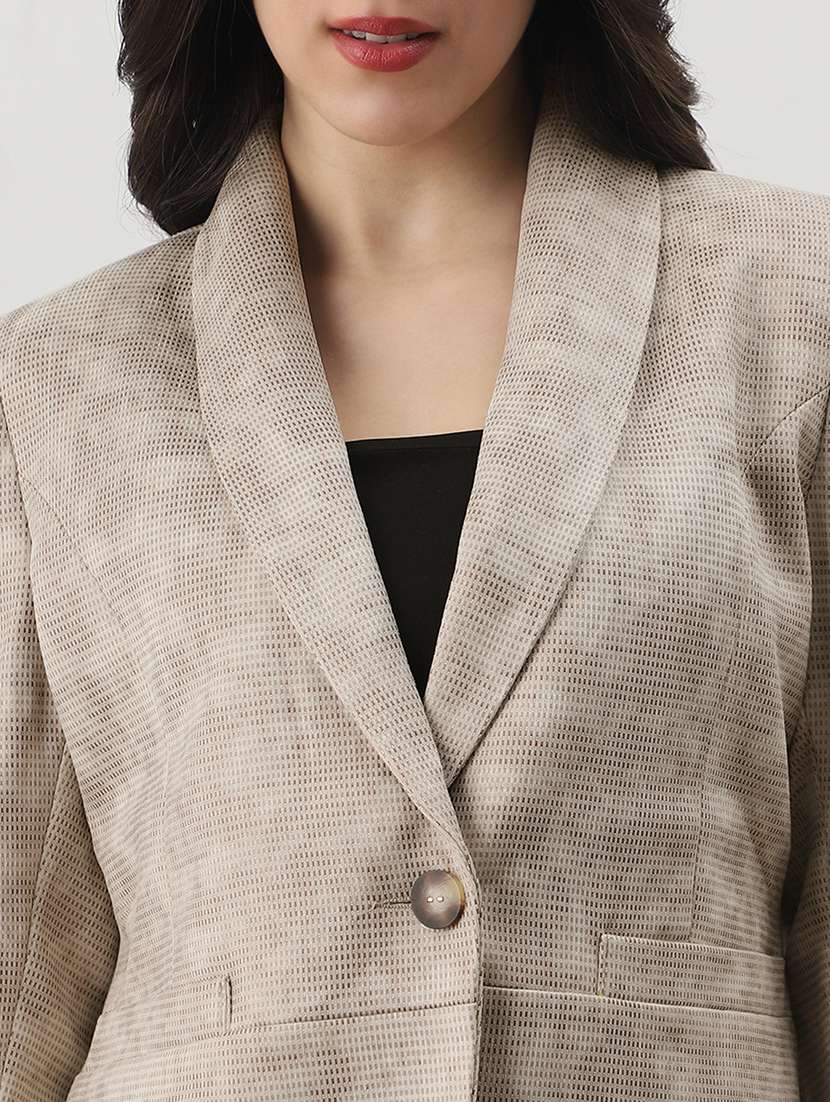 globus women beige shawl collar long sleeves self design 2 pockets winterwear overcoat - 22147775 -  Standard Image - 4