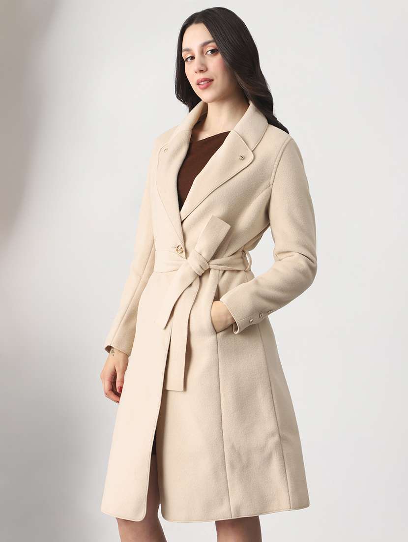 women solid long sleeve trench coat - 22147782 -  Standard Image - 1