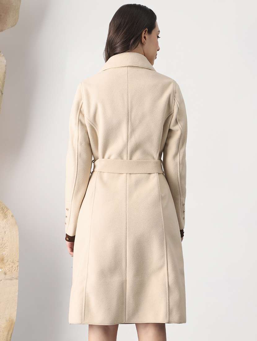 women solid long sleeve trench coat - 22147782 - Standard Image - 4