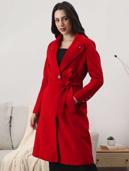 women solid long sleeve trench coat - 22147783 -  Standard Image - 0