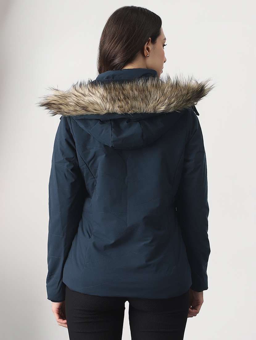 women solid long sleeve hooded quilted jacket - 22147787 -  Standard Image - 1