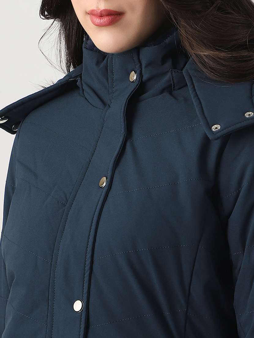 women solid long sleeve hooded quilted jacket - 22147787 -  Standard Image - 4