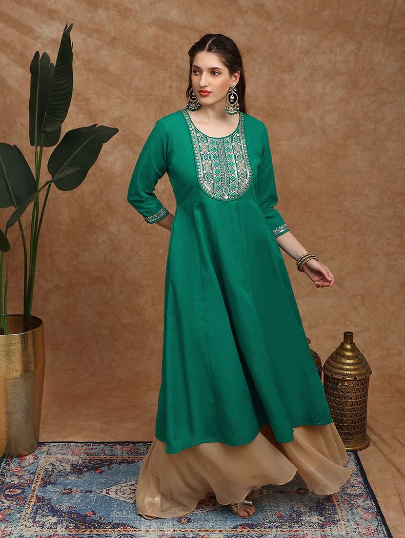 women embroidered three quarter sleeve anarkali kurta - 22147794 -  Standard Image - 1