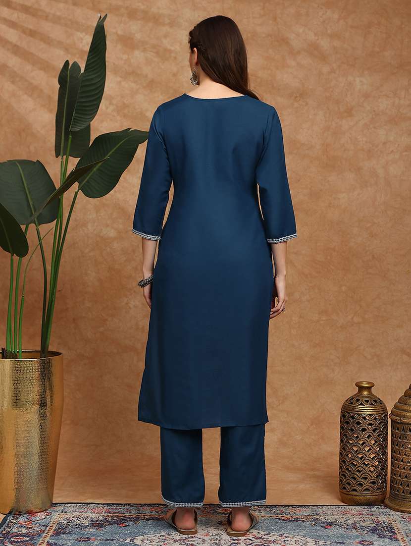 women embroidered three quarter sleeve kurta pant set - 22147797 -  Standard Image - 1