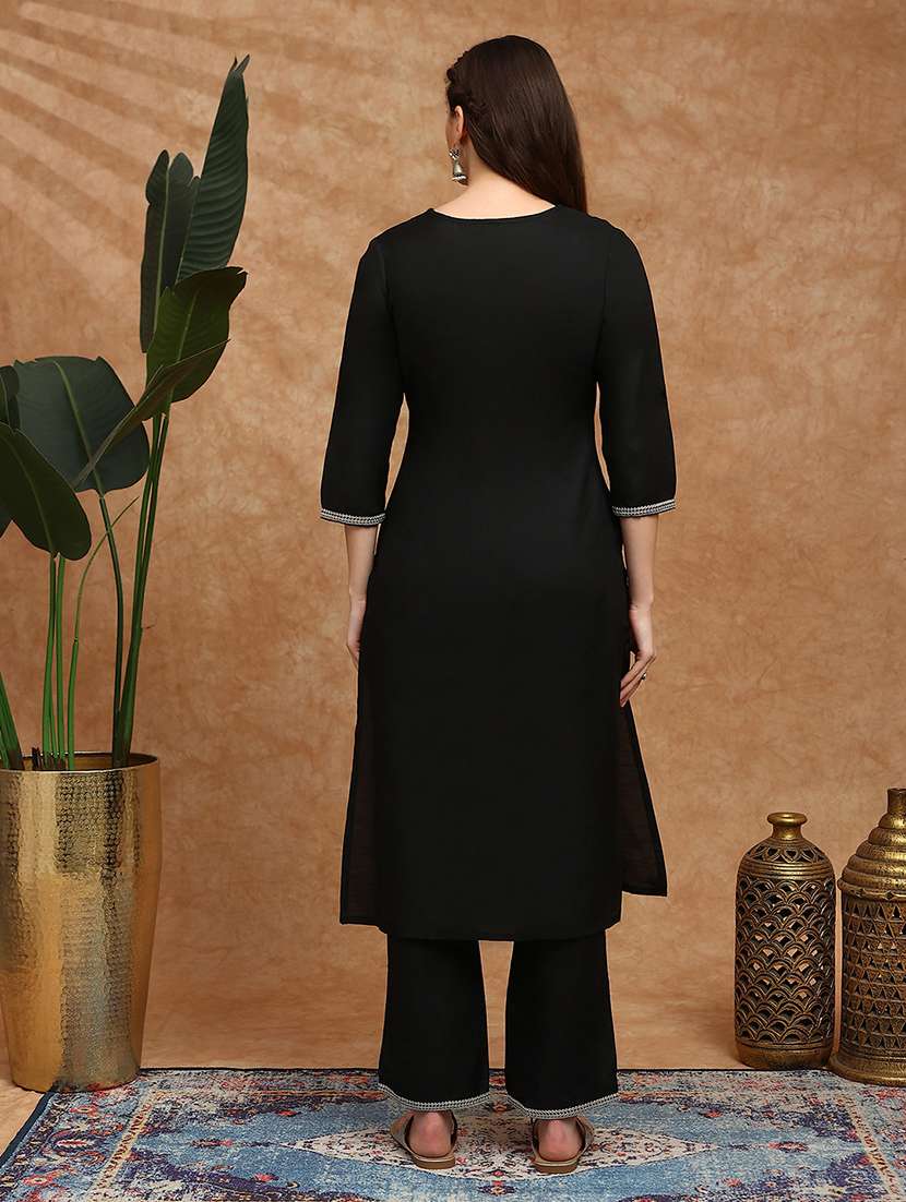 women embroidered three quarter sleeve kurta pant set - 22147798 -  Standard Image - 1