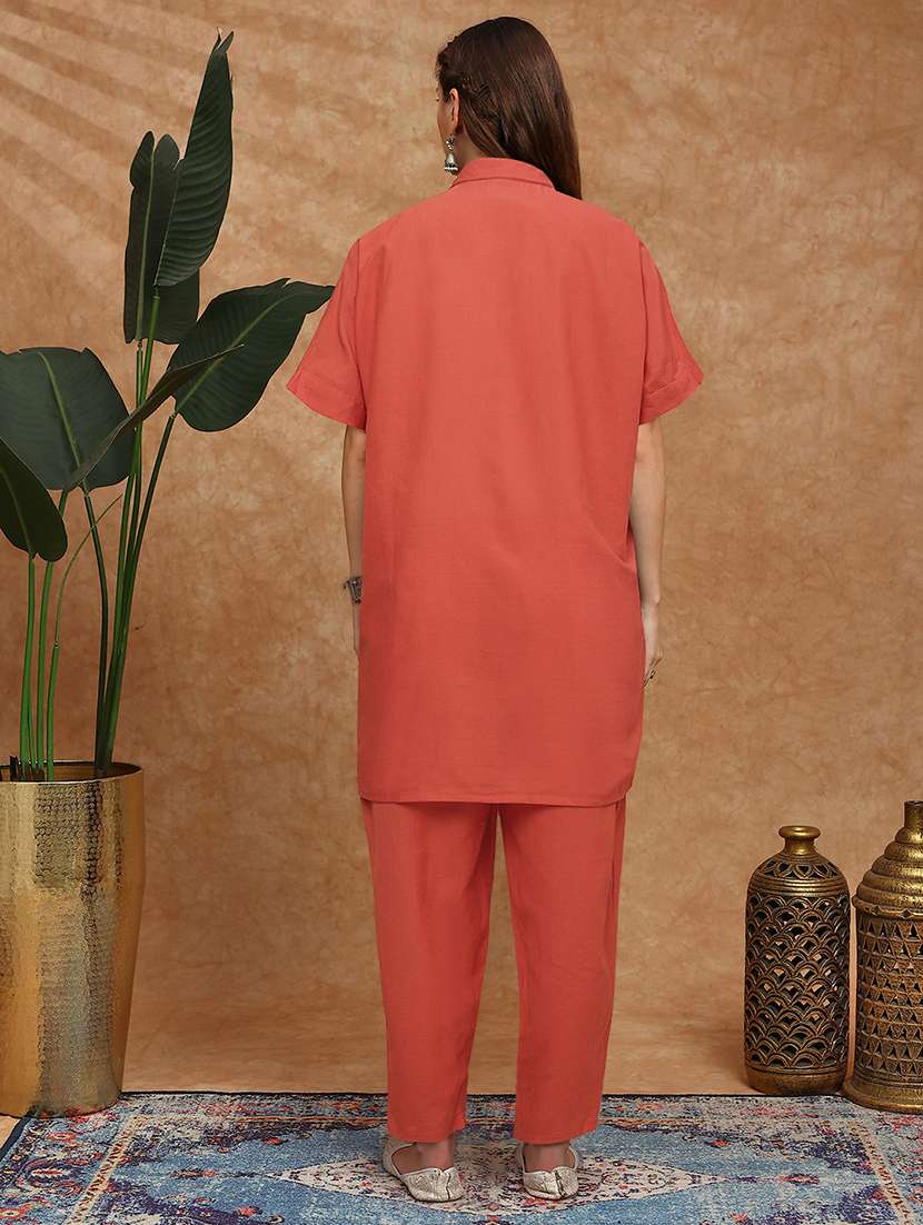 women embroidered short sleeve ethnic co-ord set - 22147802 -  Standard Image - 1