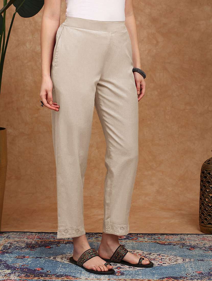 globus women off-white high rise schiffli hem straight fit ethnic pants - 22147810 -  Standard Image - 1