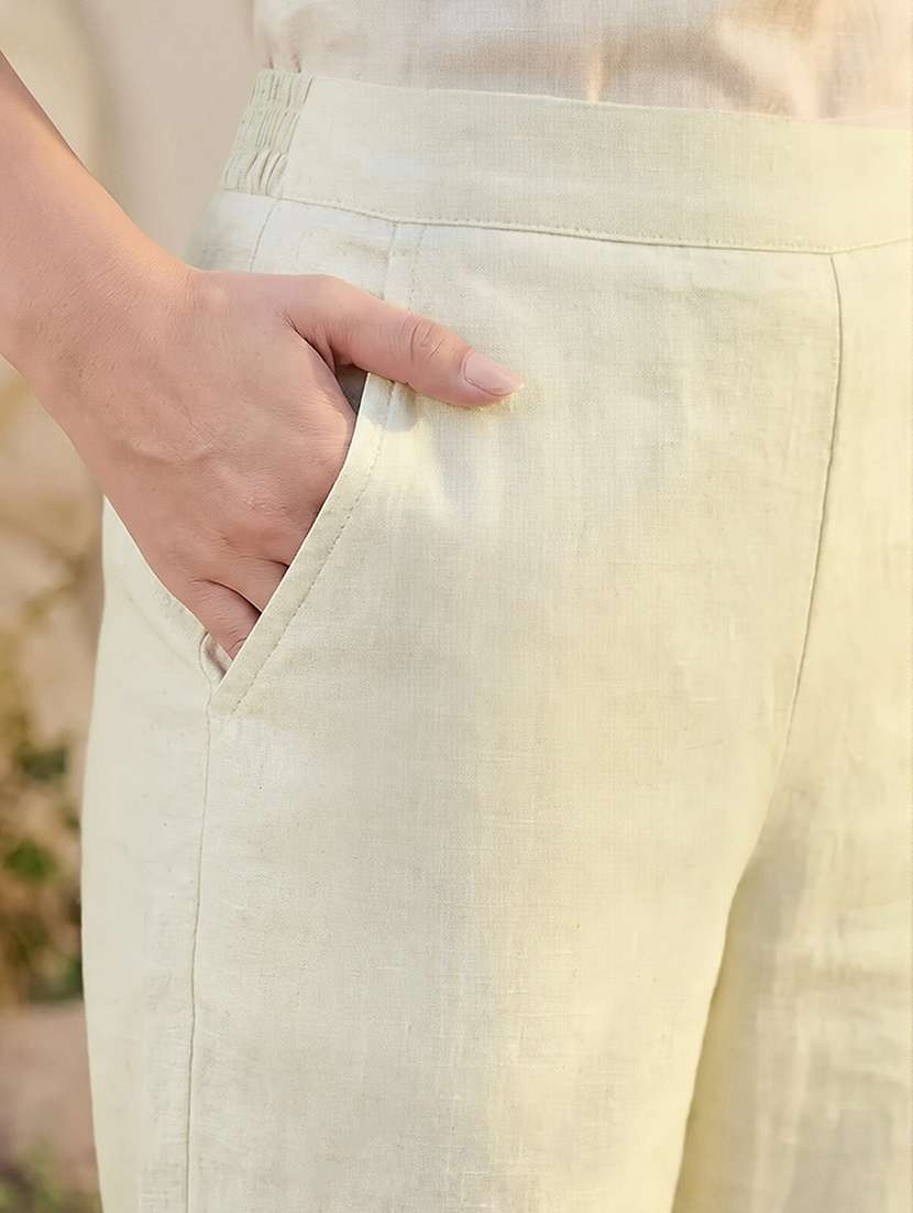 globus women off-white high rise schiffli hem straight fit ethnic pants - 22147810 -  Standard Image - 4