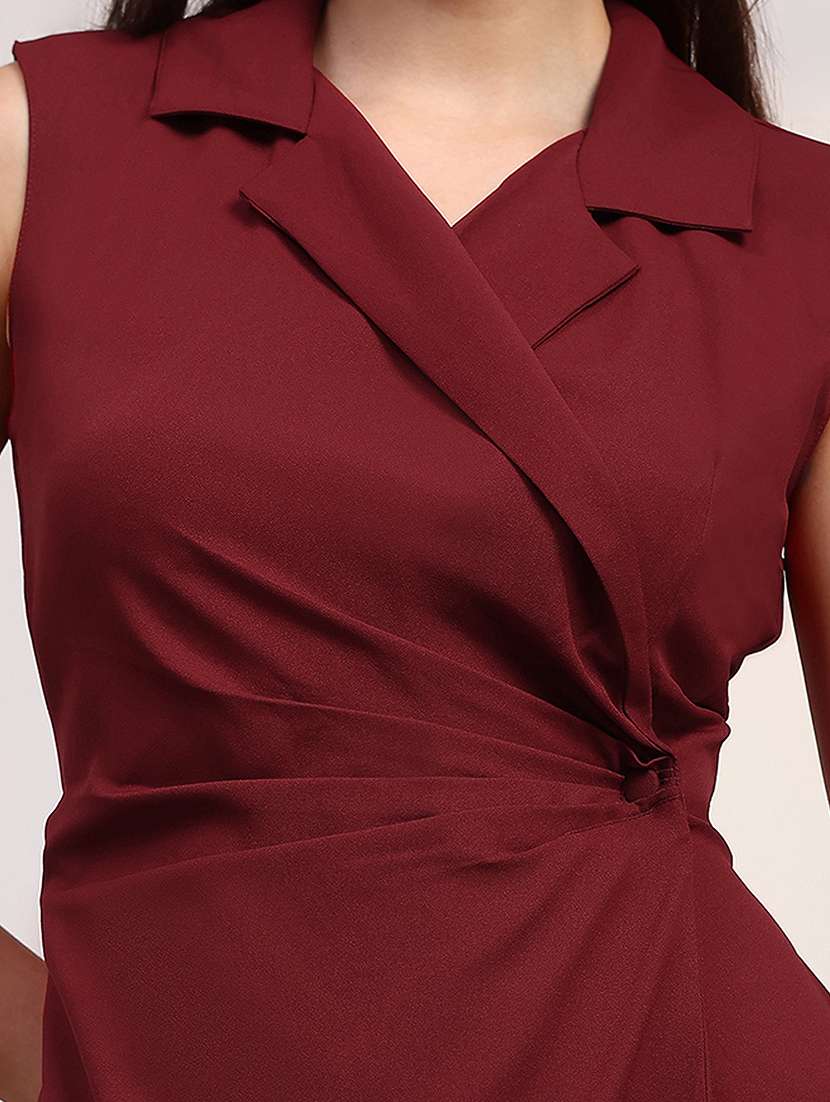globus women maroon notch lapel pleated detail midi workwear blazer dress - 22147825 -  Standard Image - 4