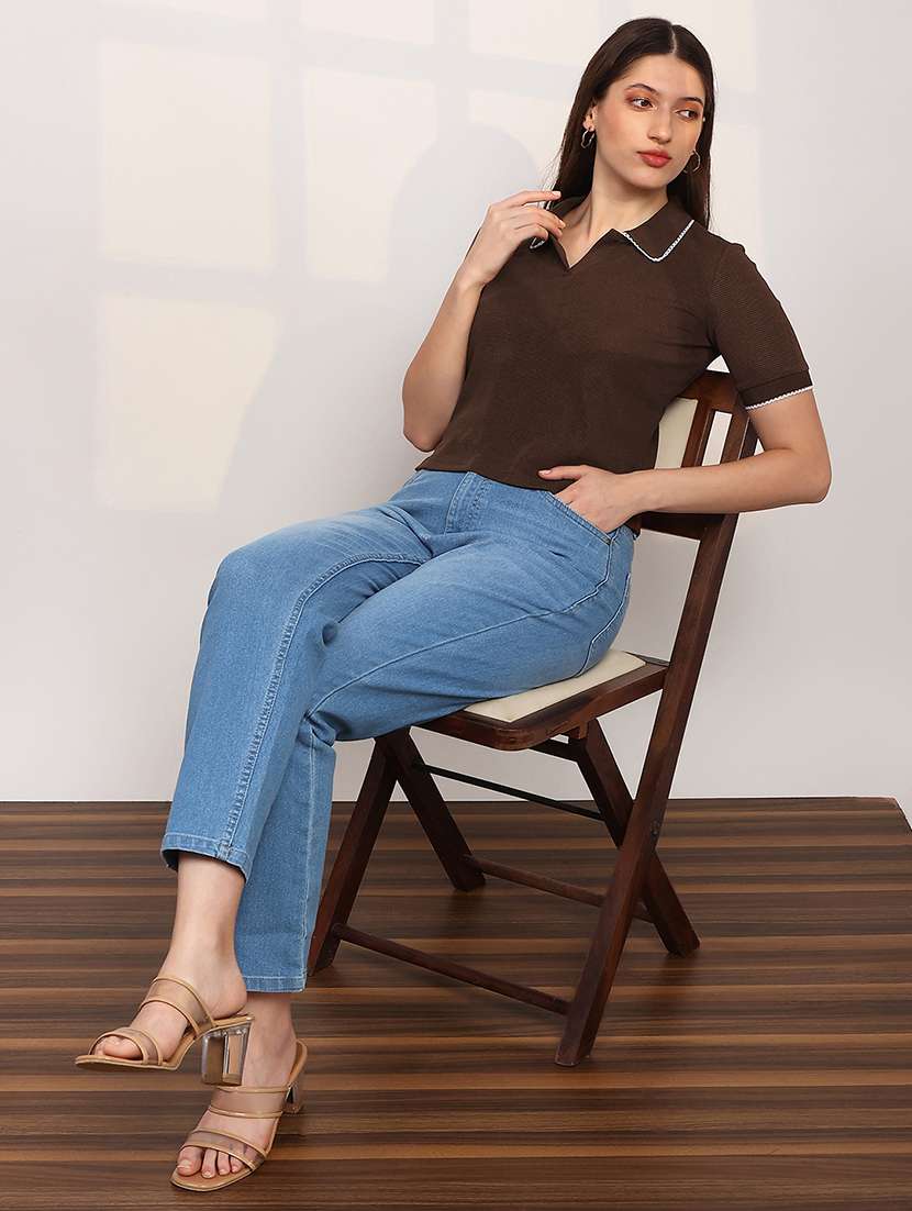 women solid short sleeve collared regular top - 22147829 -  Standard Image - 4