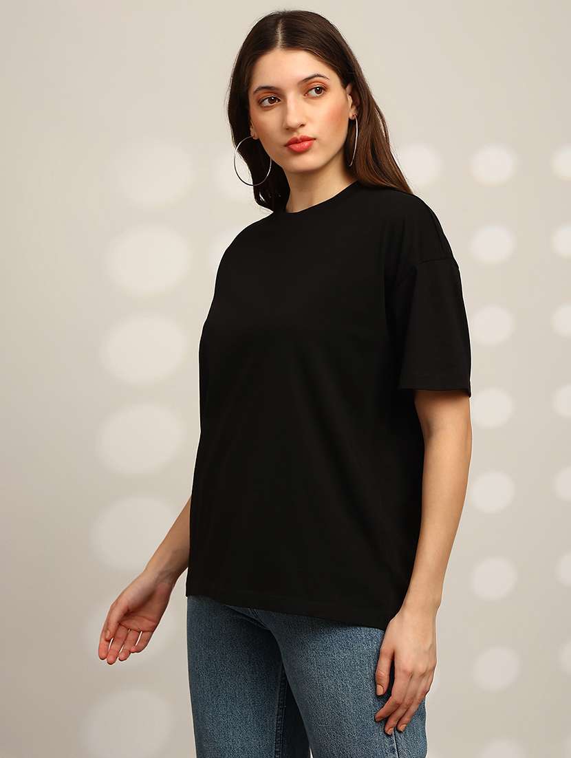 globus women black back graphic print round neck drop shoulder sleeves oversized t-shirt - 22147833 -  Standard Image - 1