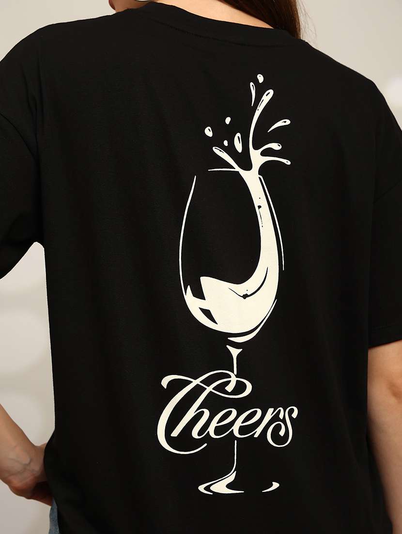 globus women black back graphic print round neck drop shoulder sleeves oversized t-shirt - 22147833 -  Standard Image - 4