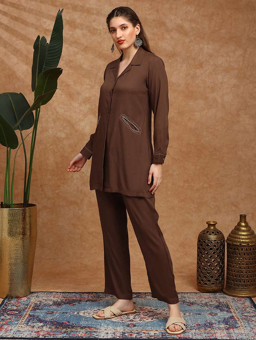 women solid long sleeve ethnic co-ord set - 22147848 -  Standard Image - 1