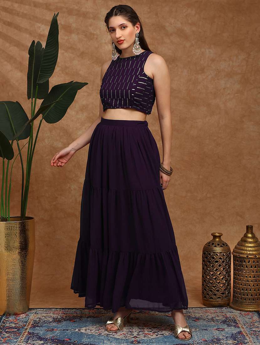 women solid with work sleeveless skirt top set - 22147851 -  Standard Image - 1