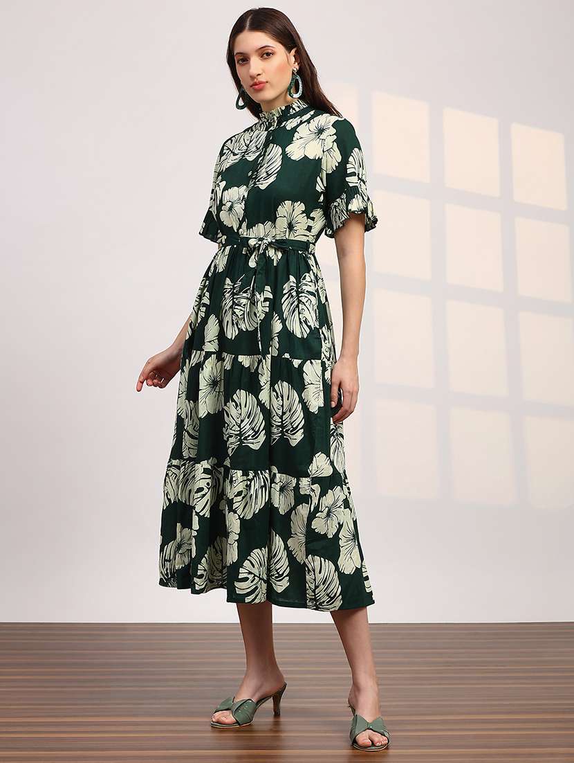 women floral printed short sleeve tiered dress - 22147855 -  Standard Image - 1