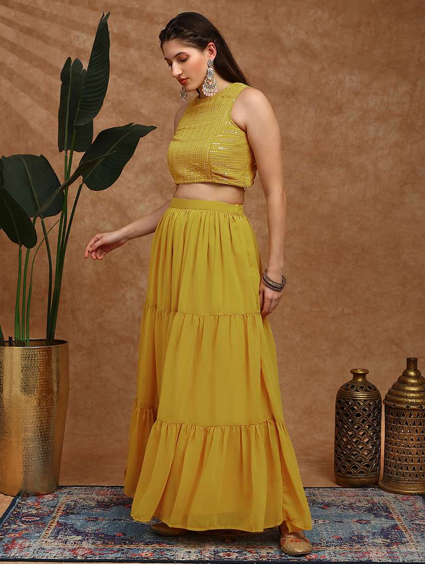 women solid with work sleeveless skirt top set - 22147858 -  Standard Image - 1