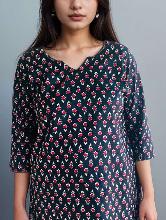 women printed three quarter sleeve straight kurti - 22147958 -  Standard Image - 4