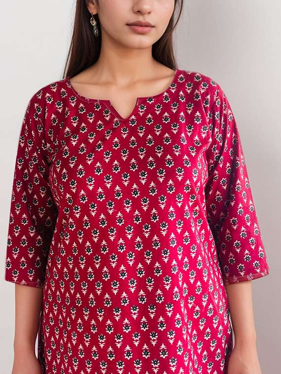 women printed three quarter sleeve straight kurti - 22147960 -  Standard Image - 4