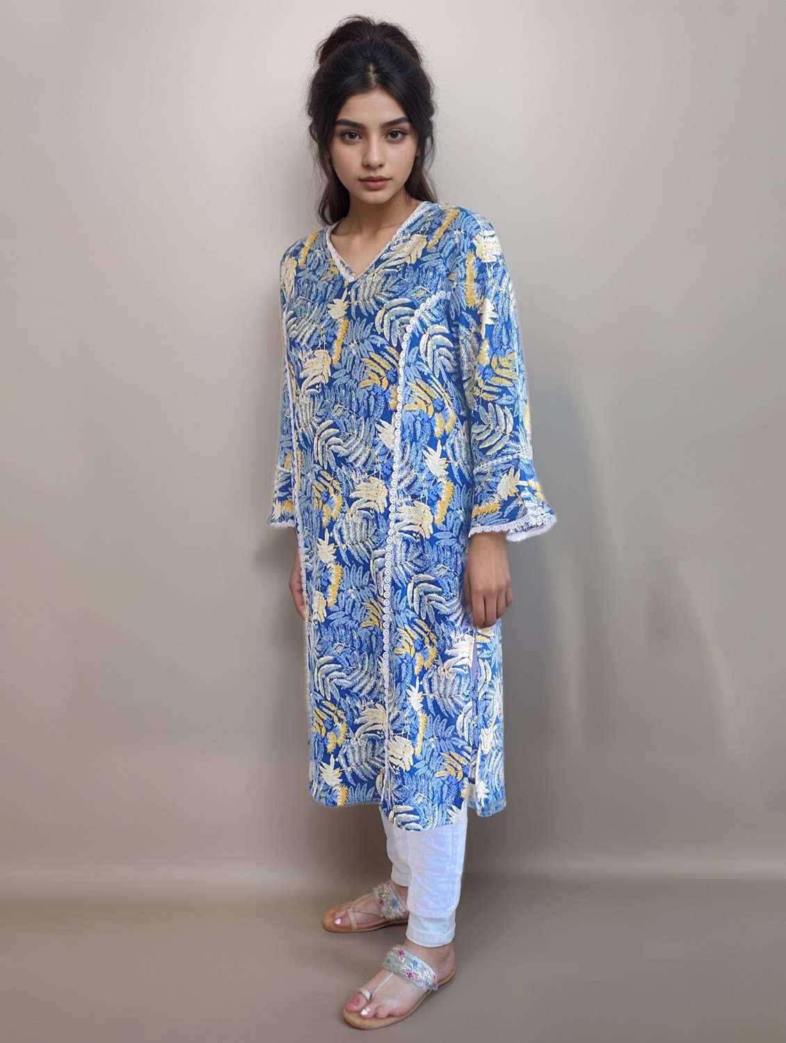 women printed long sleeve a-line kurta - 22147984 -  Standard Image - 1