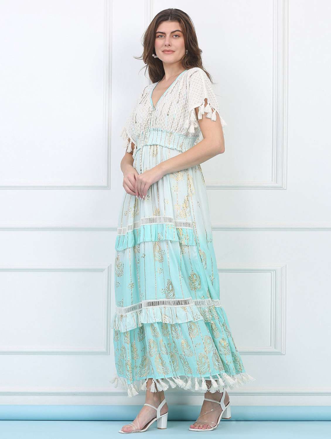 majestic by baani women  tiered light blue maxi full length dress - 22148045 -  Standard Image - 1