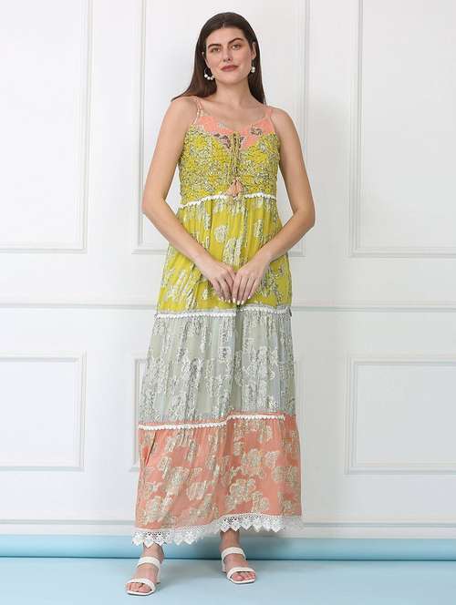 women printed shoulder strap tiered dress - 22148056 -  Standard Image - 0