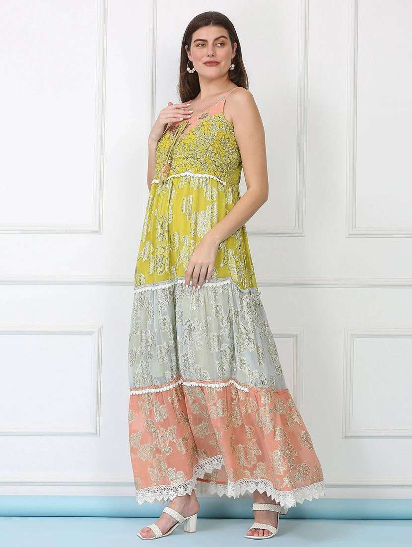 women printed shoulder strap tiered dress - 22148056 -  Standard Image - 1