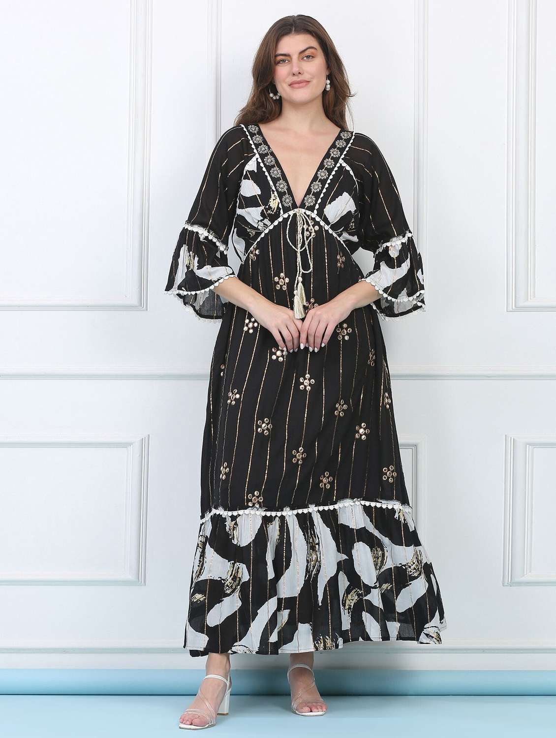 majestic by baani women cinched waist black maxi length dress - 22148057 -  Standard Image - 1