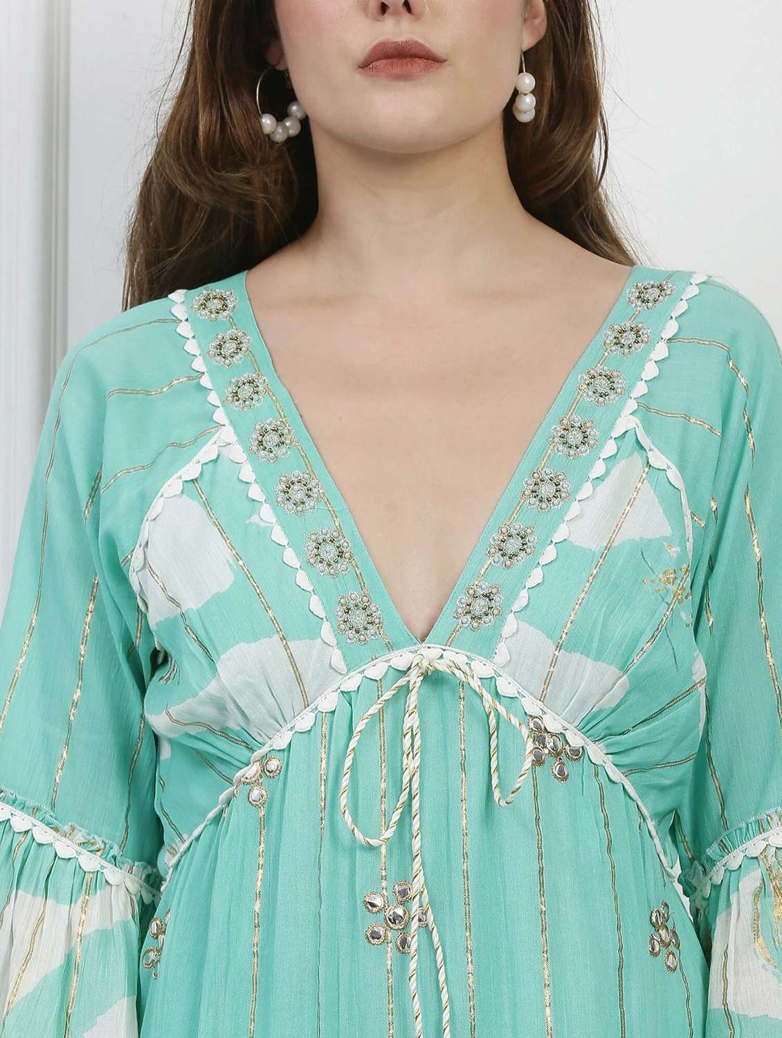 majestic by baani women cinched waist green maxi length dress - 22148058 -  Standard Image - 4