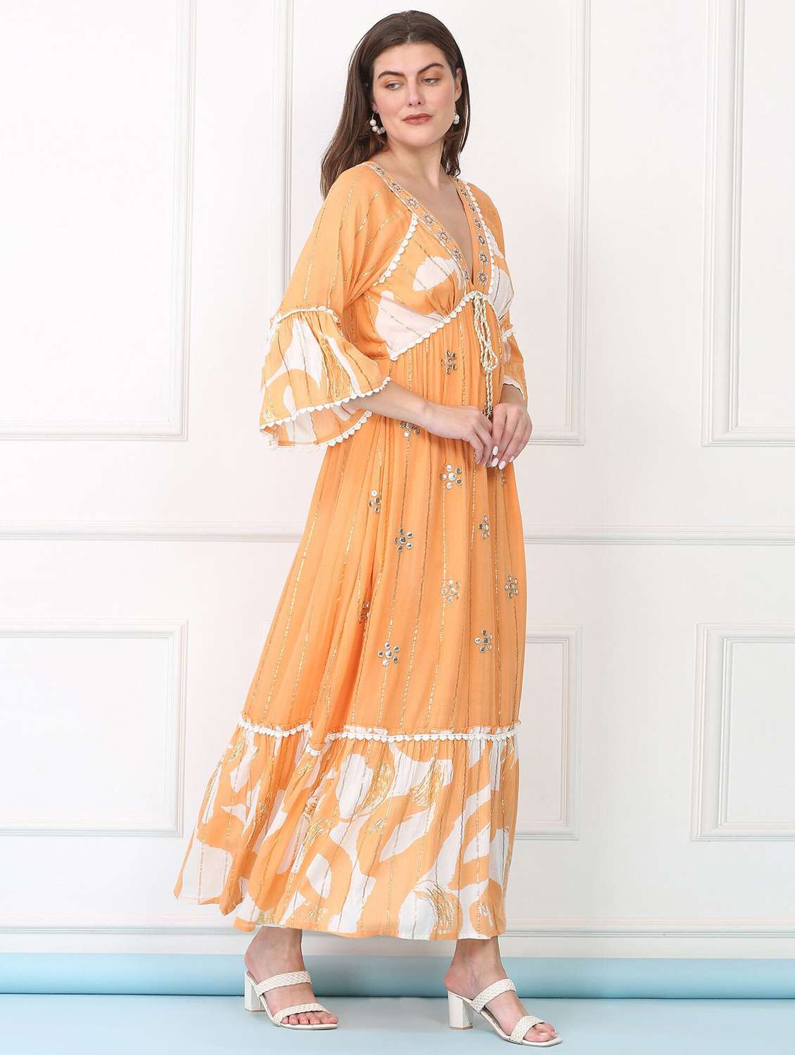 majestic by baani women cinched waist orange maxi length dress - 22148059 -  Standard Image - 1