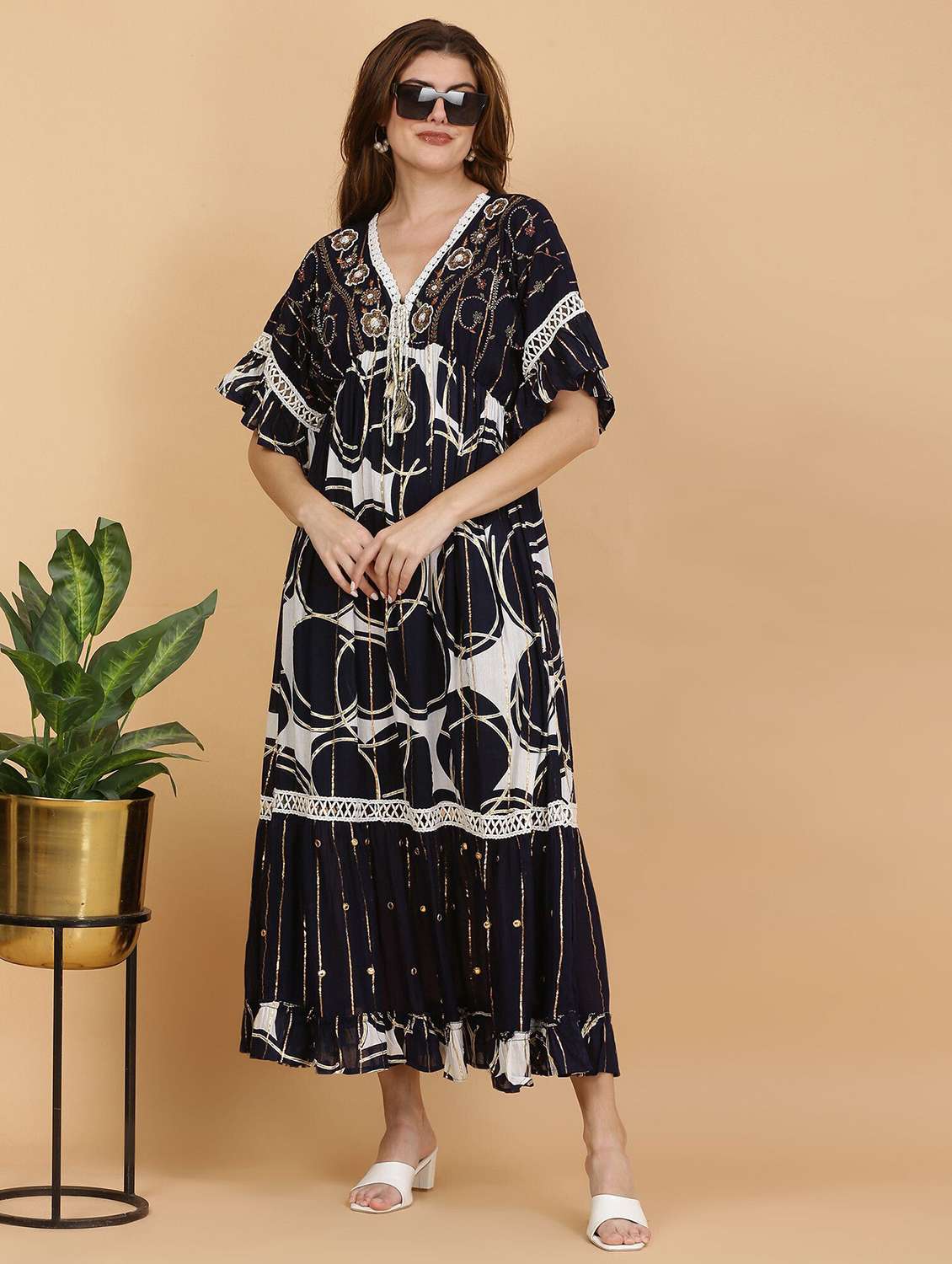 majestic by baani women tiered black maxi length dress