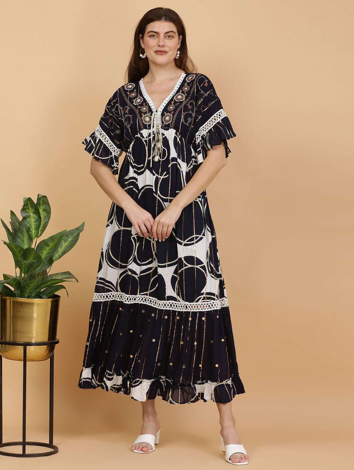 women self designed batwing sleeve tiered dress - 22148063 -  Standard Image - 1