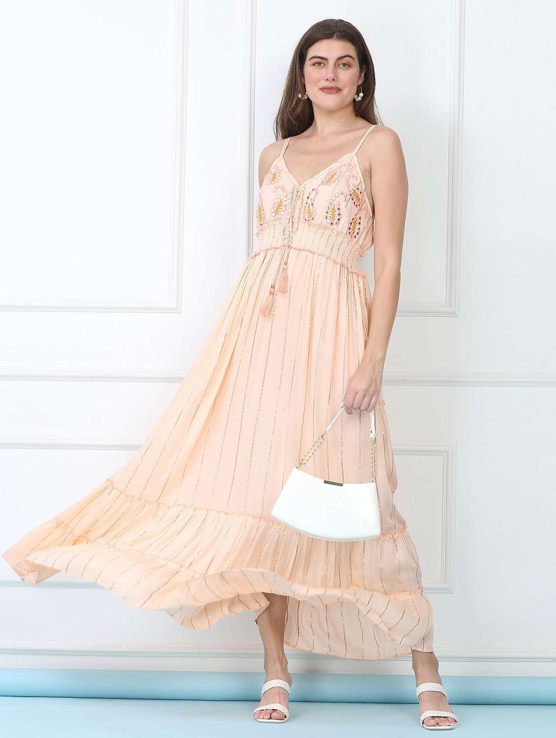 majestic by baani women a-line pink maxi length dress