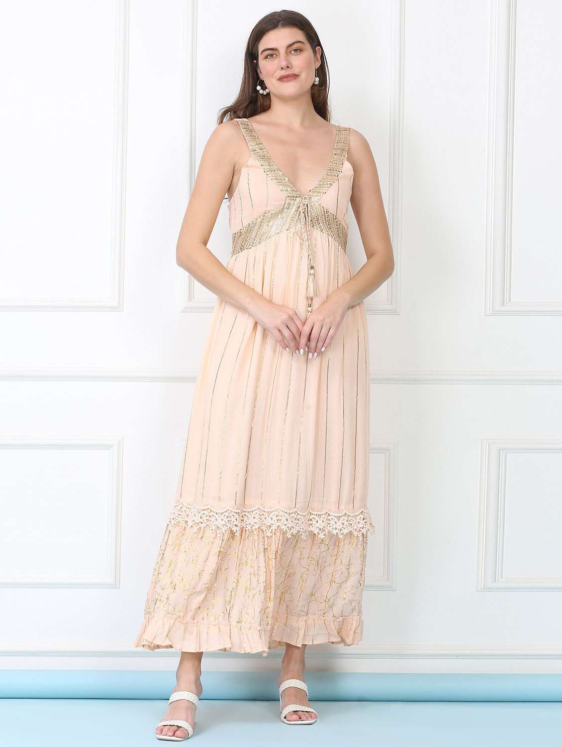 majestic by baani women tiered beige maxi length dress - 22148070 -  Standard Image - 1