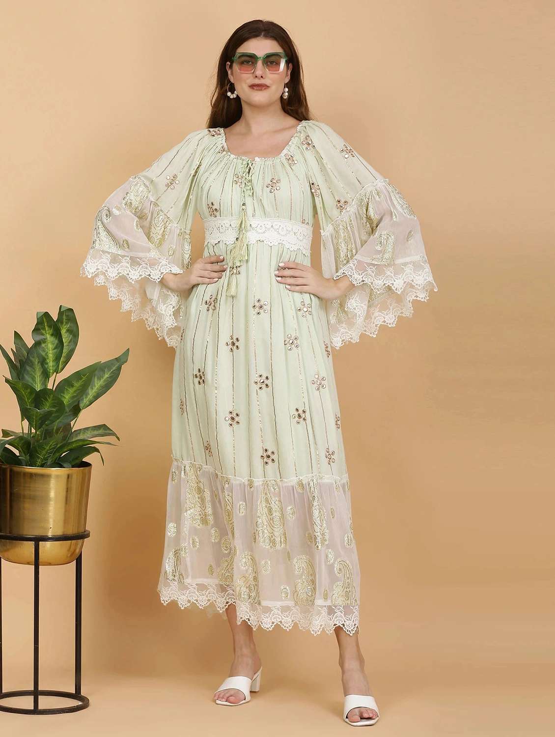 majestic by baani women light green maxi length dress