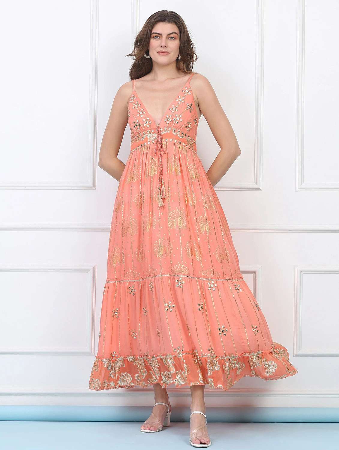 majestic by baani women orange maxi length dress - 22148079 -  Standard Image - 1