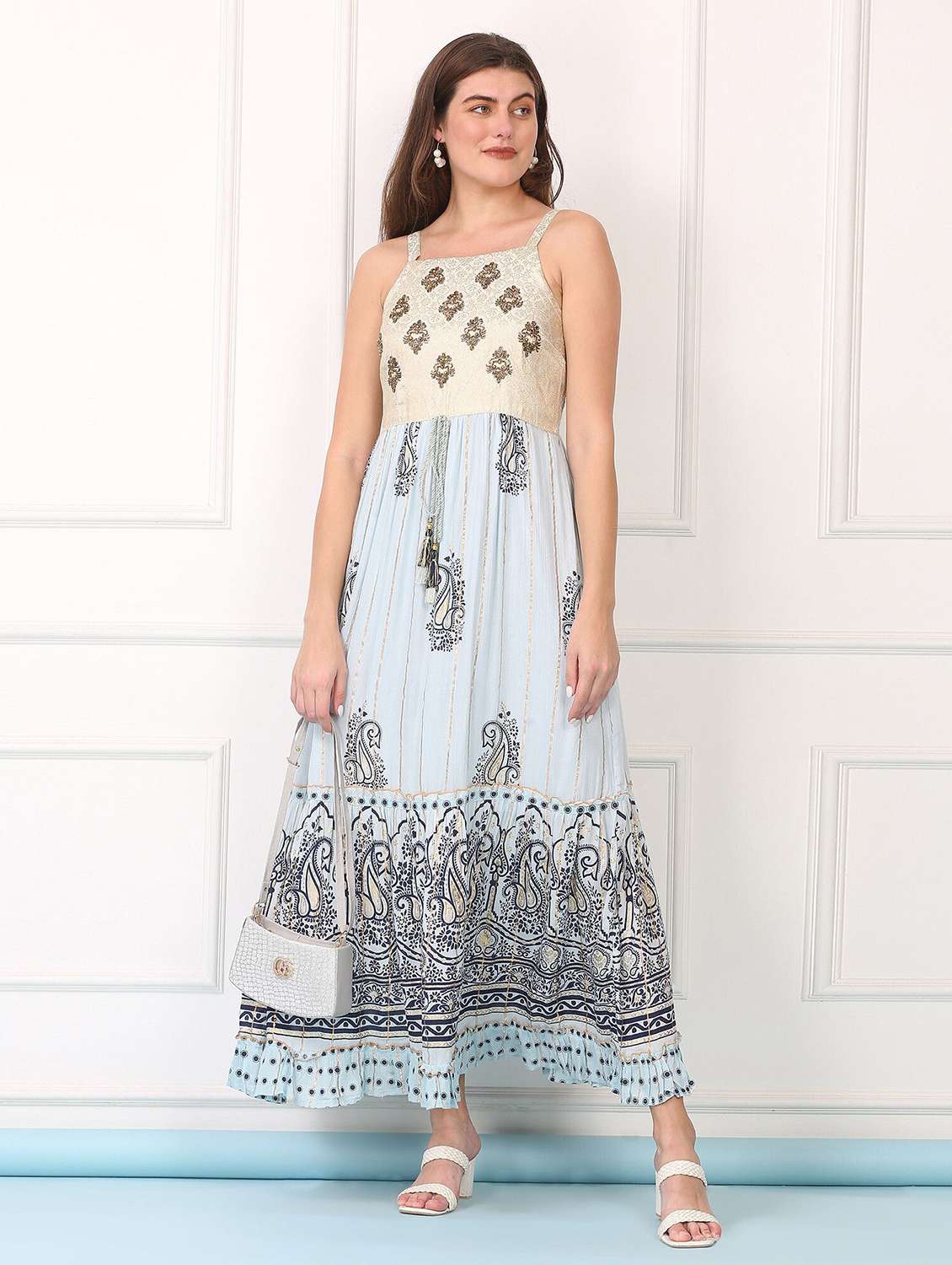 majestic by baani women blue maxi length dress