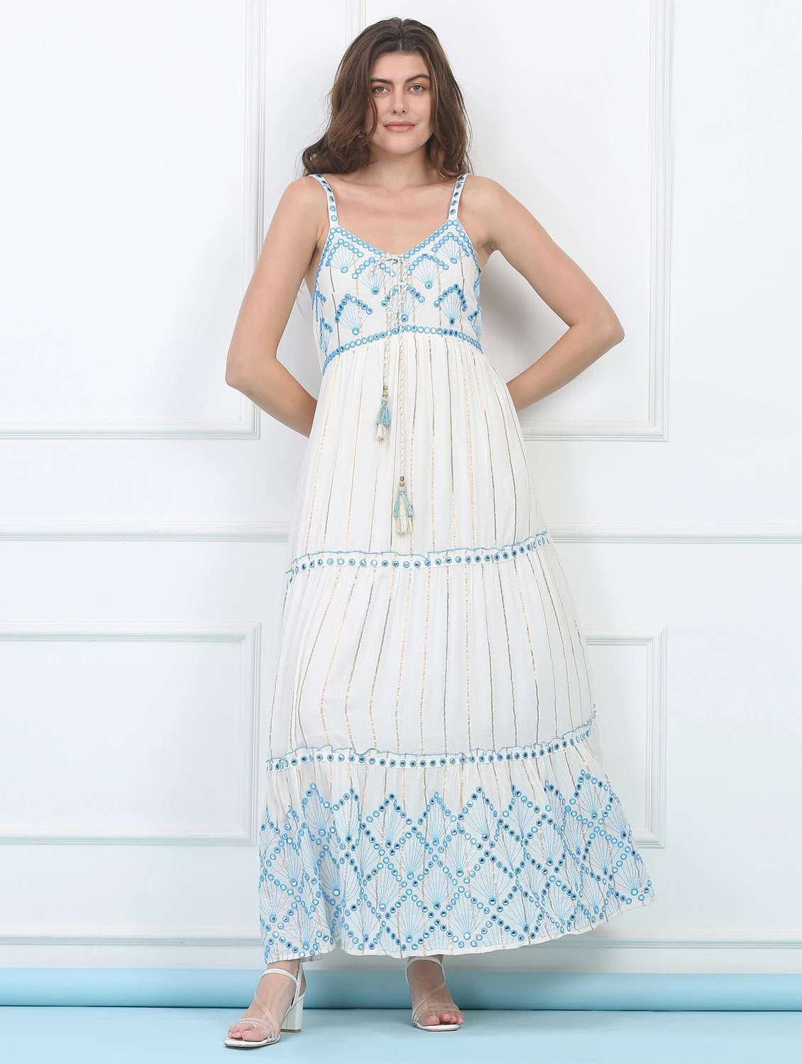 majestic by baani women tiered white maxi length dress - 22148084 -  Standard Image - 1