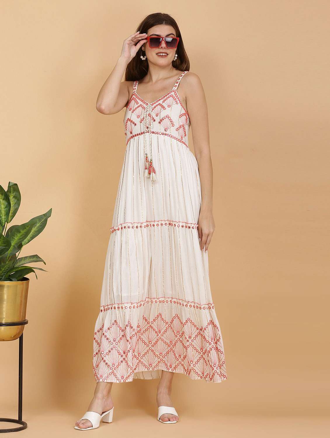 majestic by baani women tiered red maxi length dress