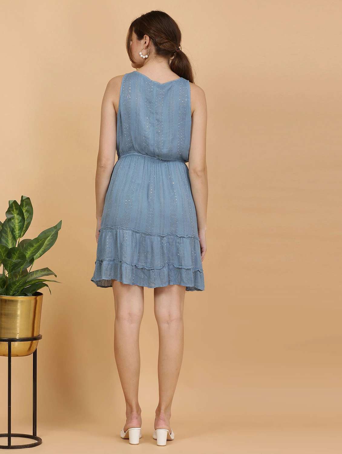 majestic by baani women tiered light blue above knee dress - 22148094 -  Standard Image - 1