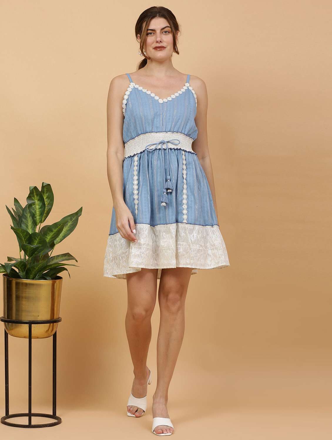 majestic by baani women tiered light blue above knee thigh length dress - 22148098 -  Standard Image - 1