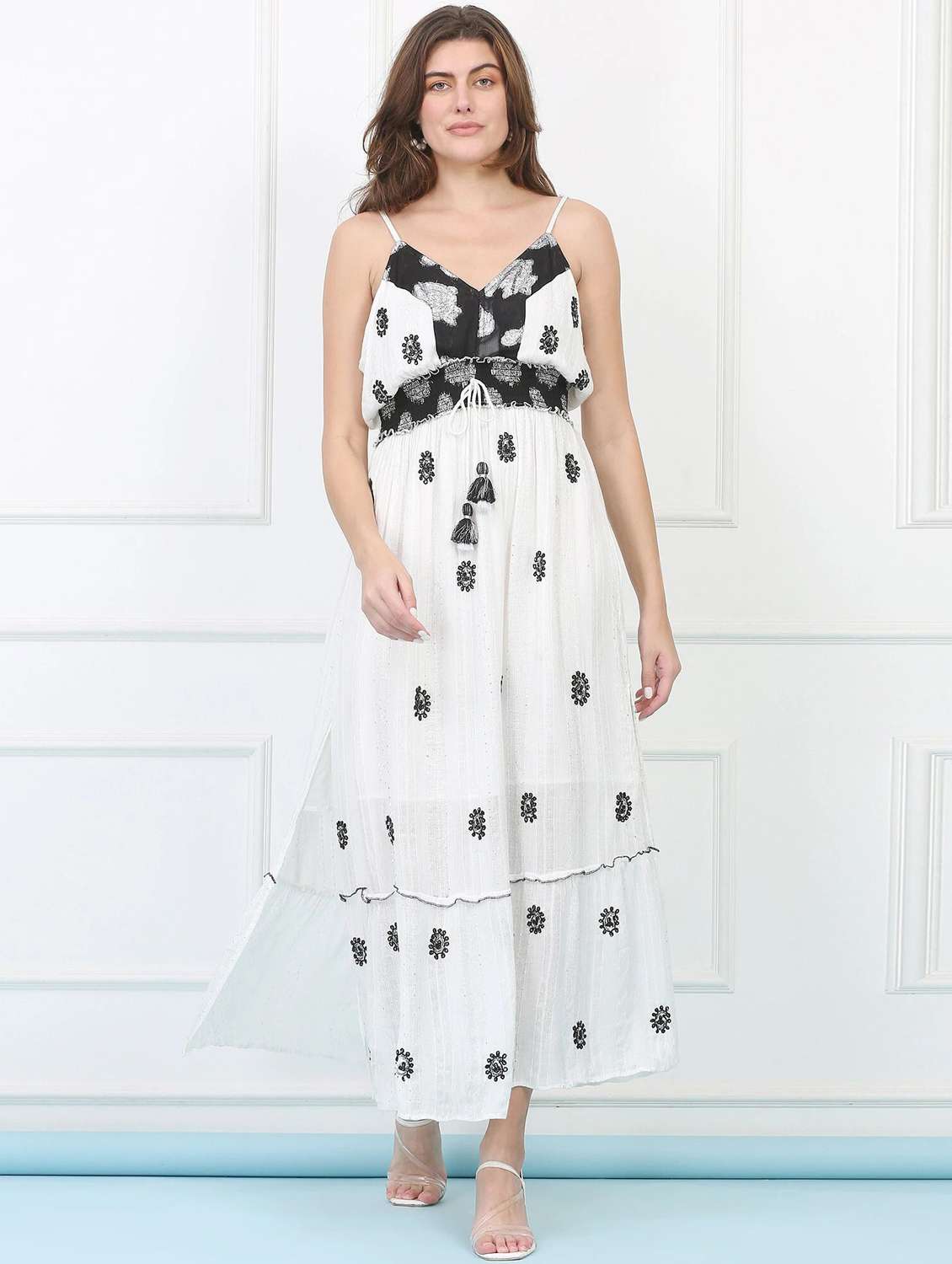 majestic by baani women tiered white maxi length dress - 22148104 -  Standard Image - 1