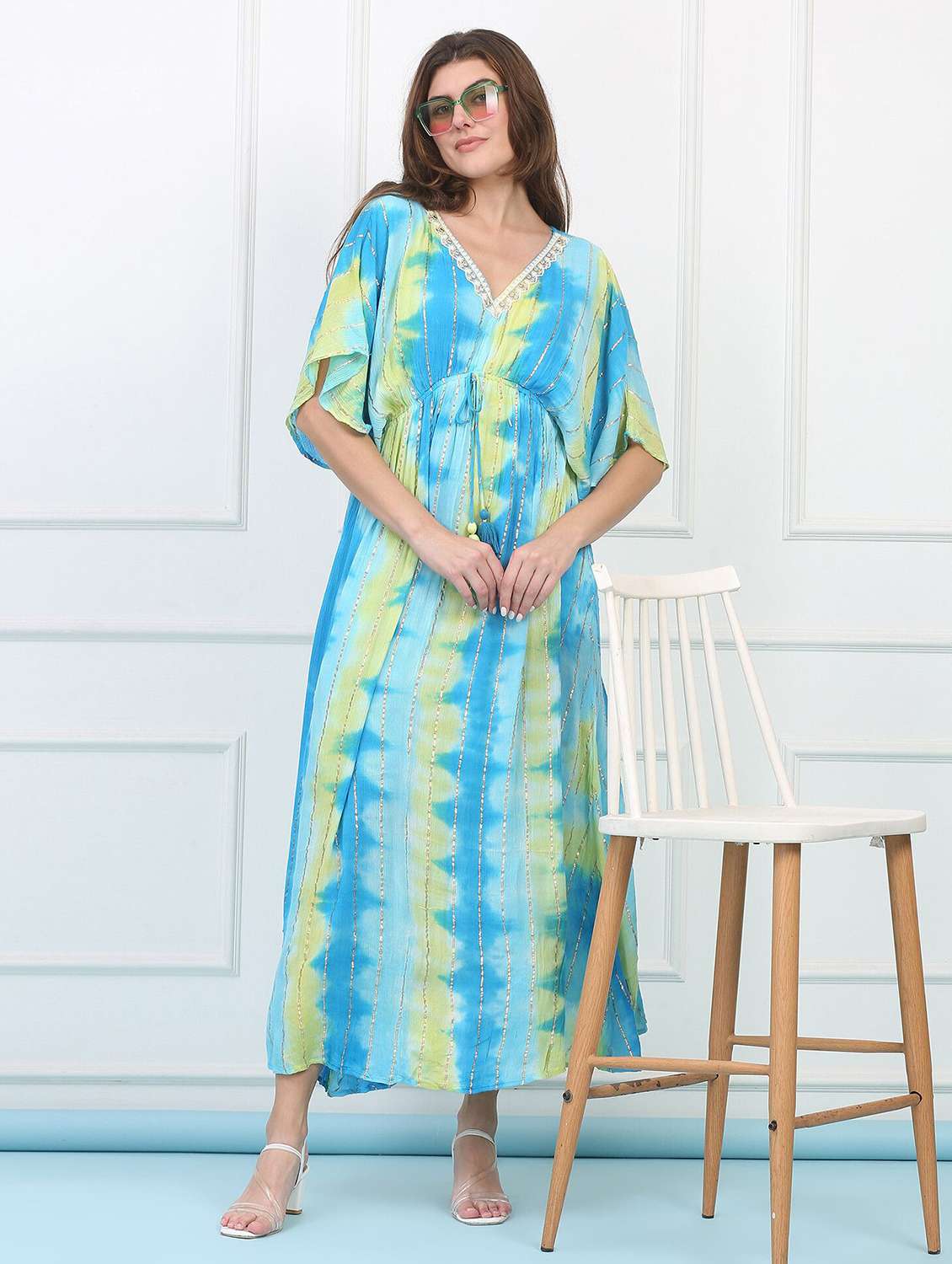 majestic by baani women kaftan blue maxi length dress