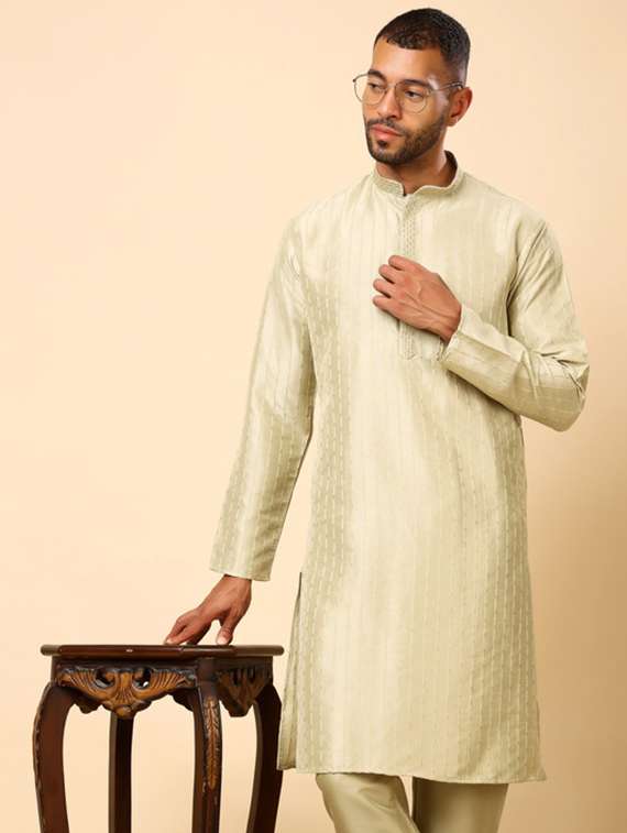 men self design long sleeve kurta with trousers ethnic wear set - 22148124 -  Standard Image - 4