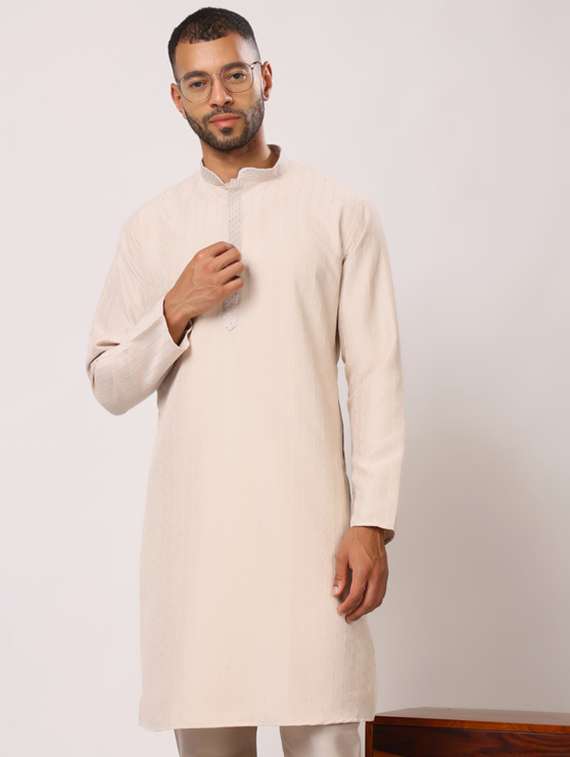 men self design long sleeve kurta with trousers ethnic wear set - 22148125 -  Standard Image - 4