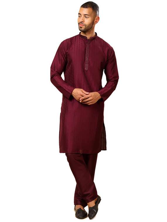 men self design long sleeve kurta with trousers ethnic wear set - 22148127 -  Standard Image - 1