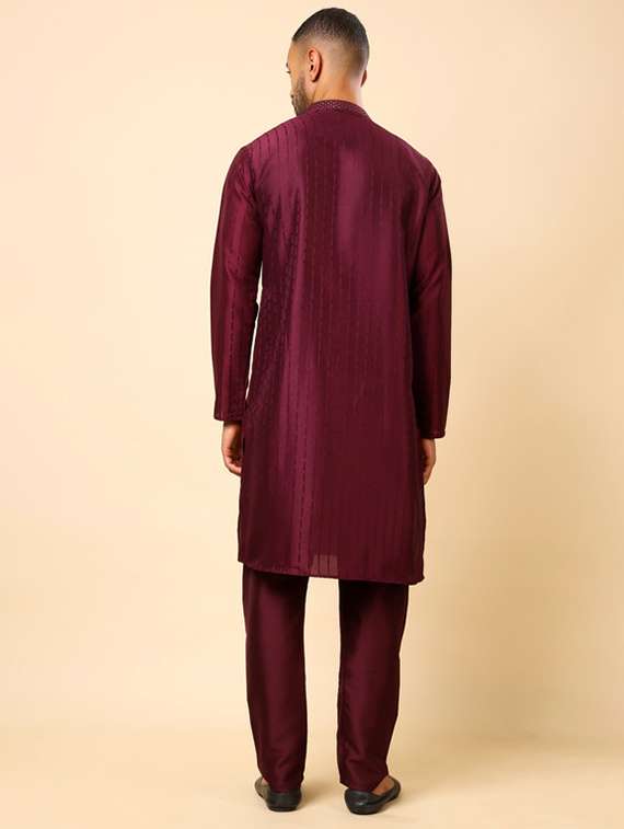 men self design long sleeve kurta with trousers ethnic wear set - 22148127 -  Standard Image - 4