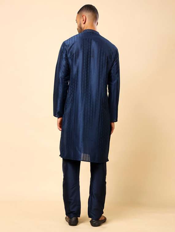 men self design long sleeve kurta with trousers ethnic wear set - 22148128 -  Standard Image - 4