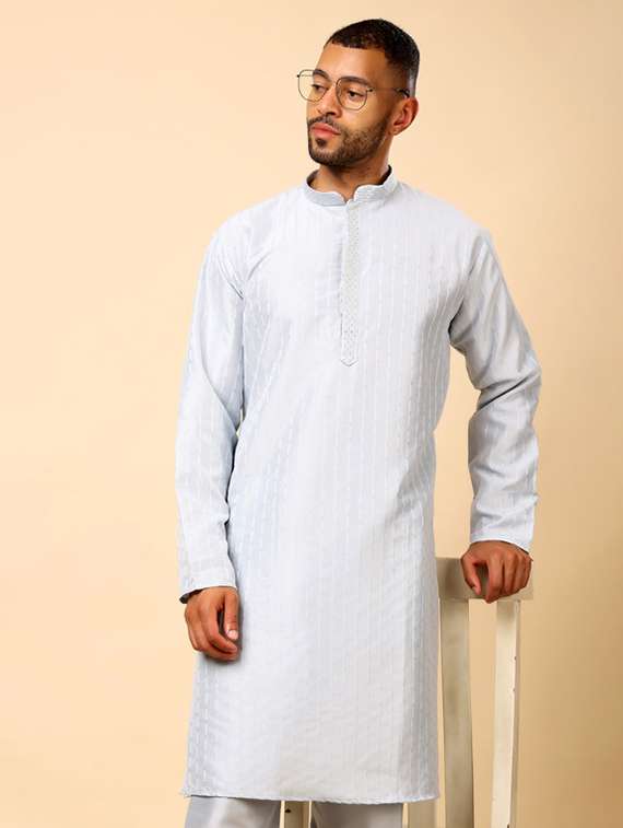 men self design long sleeve kurta with trousers ethnic wear set - 22148130 -  Standard Image - 4